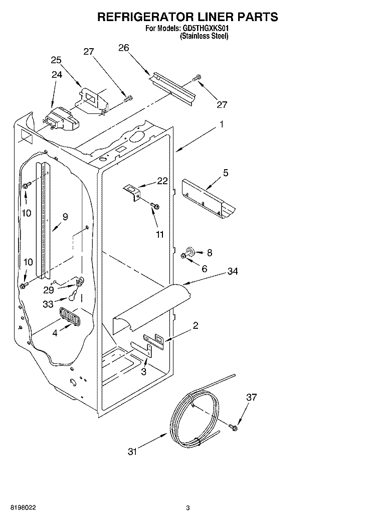 REFRIGERATOR LINER Diagram and Parts List for GD5THGXKS01  Whirlpool Refrigerator