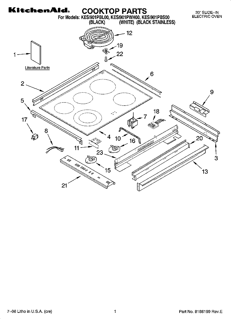 COOKTOP PARTS Diagram and Parts List for KESI901PWH00  KitchenAid Range