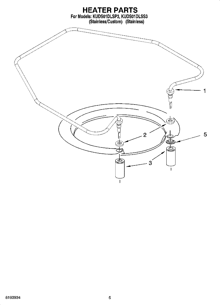 HEATER PARTS Diagram and Parts List for KUDS01DLSS3  KitchenAid Dishwasher