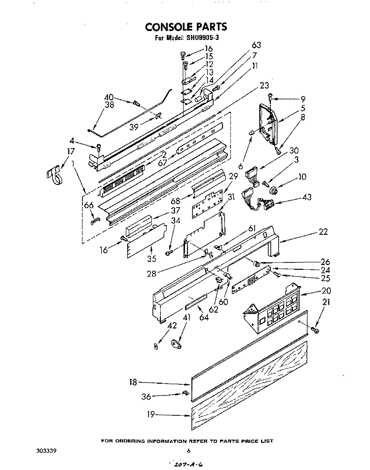 CONSOLE Diagram and Parts List for SHU99053  Whirlpool Dishwasher