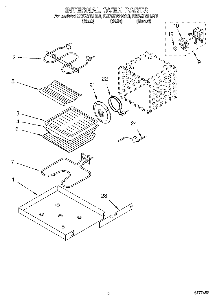 INTERNAL OVEN Diagram and Parts List for KEBC278HBL0  KitchenAid Wall Oven