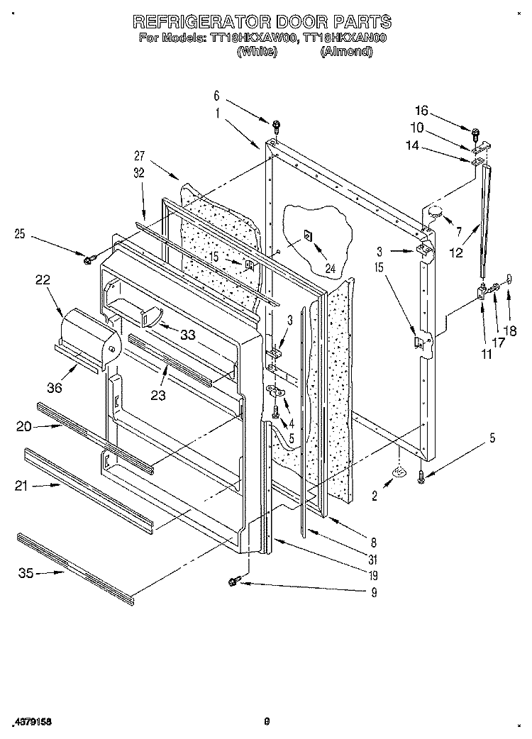 REFRIGERATOR DOOR, LIT/OPTIONAL Diagram and Parts List for TT18HKXAN00  Whirlpool Refrigerator