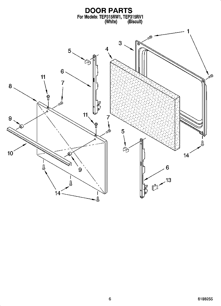 DOOR PARTS, OPTIONAL PARTS Diagram and Parts List for TEP315RW1  Estate Range