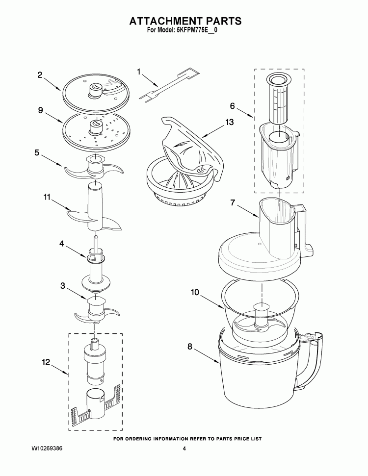 ATTACHMENT PARTS Diagram and Parts List for 5KFPM775EOB0  KitchenAid Food Processor