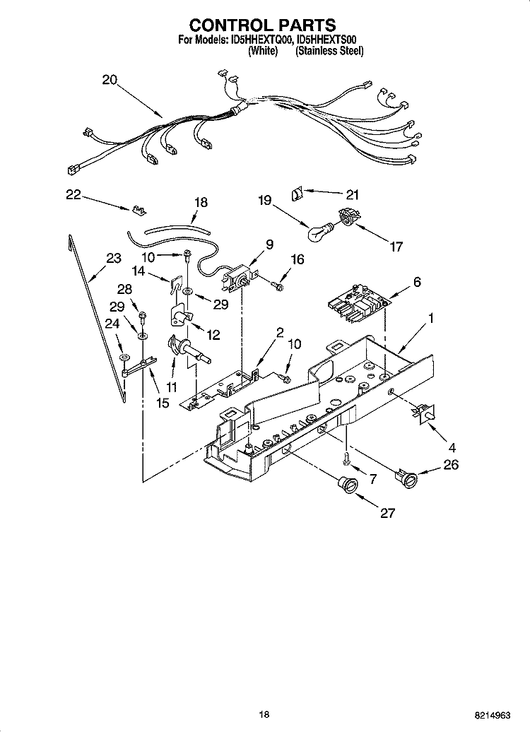 CONTROL PARTS Diagram and Parts List for ID5HHEXTQ00  Whirlpool Refrigerator