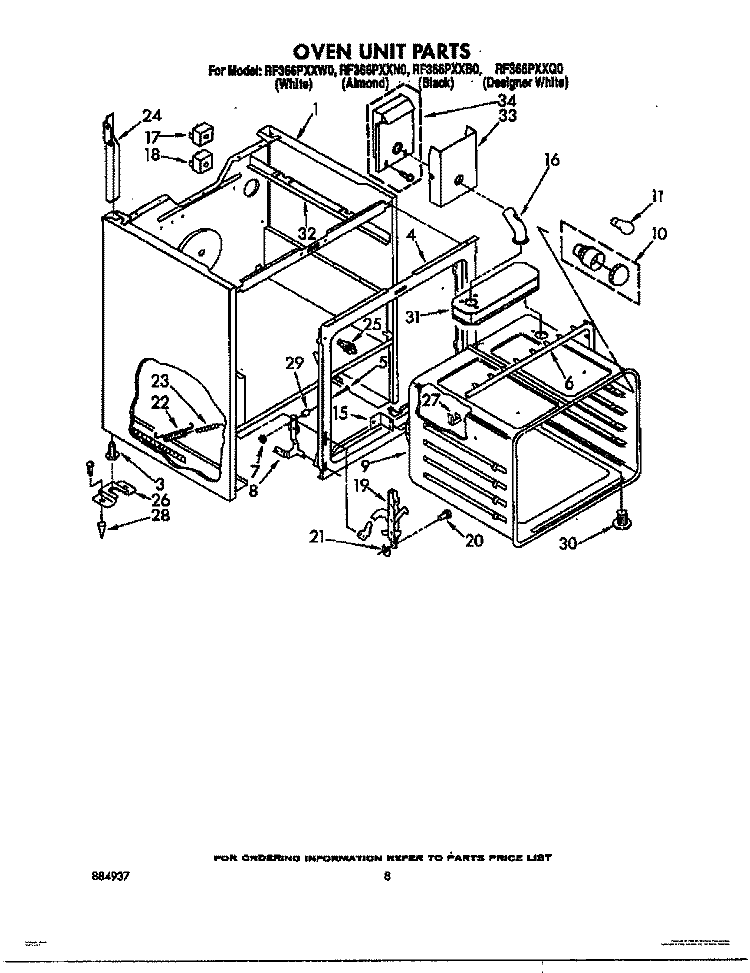 OVEN UNIT Diagram and Parts List for RF366PXXQ0  Whirlpool Range