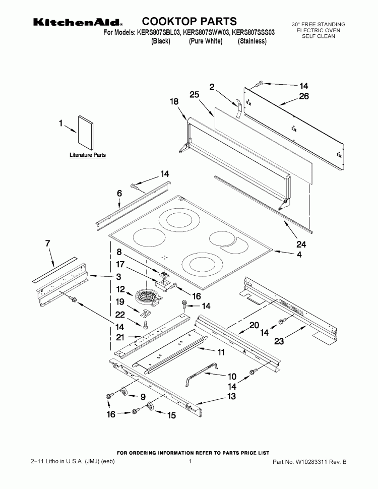 COOKTOP PARTS Diagram and Parts List for KERS807SBL03  KitchenAid Range