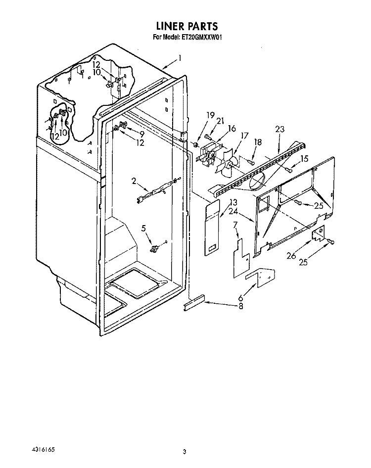 LINER Diagram and Parts List for ET20GMXXN01  Whirlpool Refrigerator
