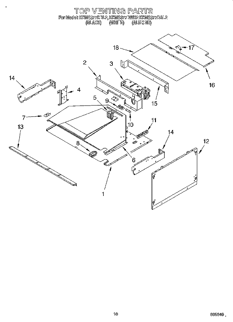TOP VENTING Diagram and Parts List for KEMS377DAL2  KitchenAid Microwave Oven Combo