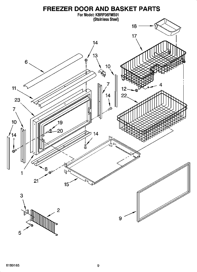 FREEZER DOOR AND BASKET PARTS Diagram and Parts List for KBRP36FMS01  KitchenAid Refrigerator