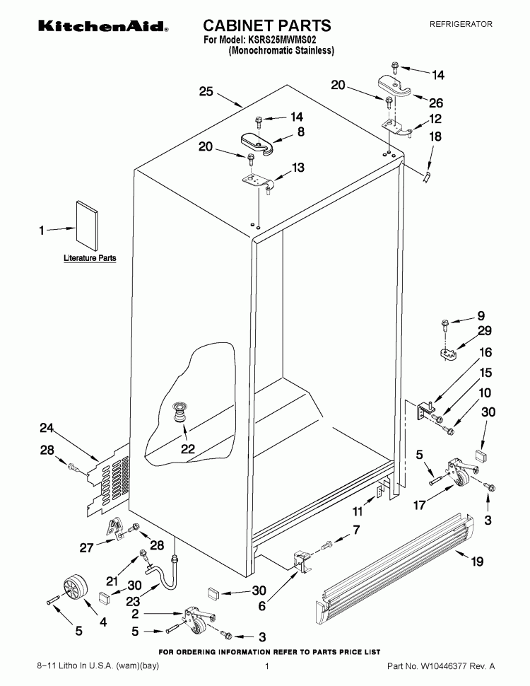 CABINET PARTS Diagram and Parts List for KSRS25MWMS02  KitchenAid Refrigerator