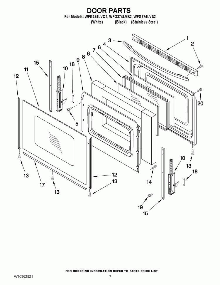 DOOR PARTS Diagram and Parts List for WFG374LVS2  Whirlpool Range