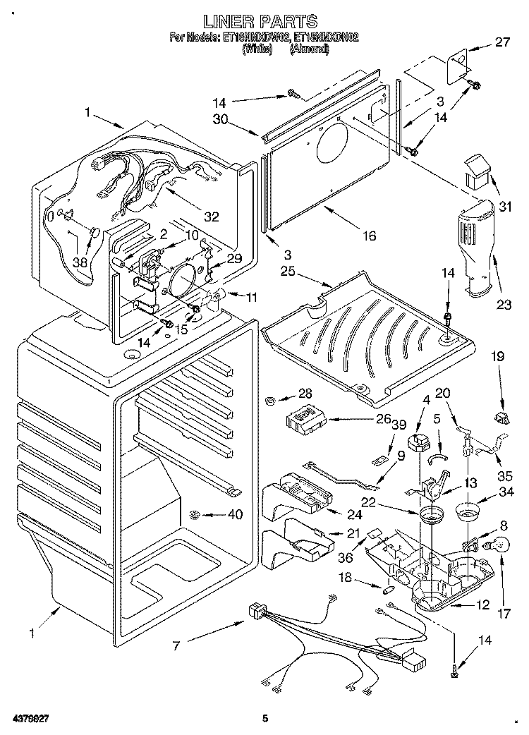 LINER Diagram and Parts List for ET18NMXDN02  Whirlpool Refrigerator