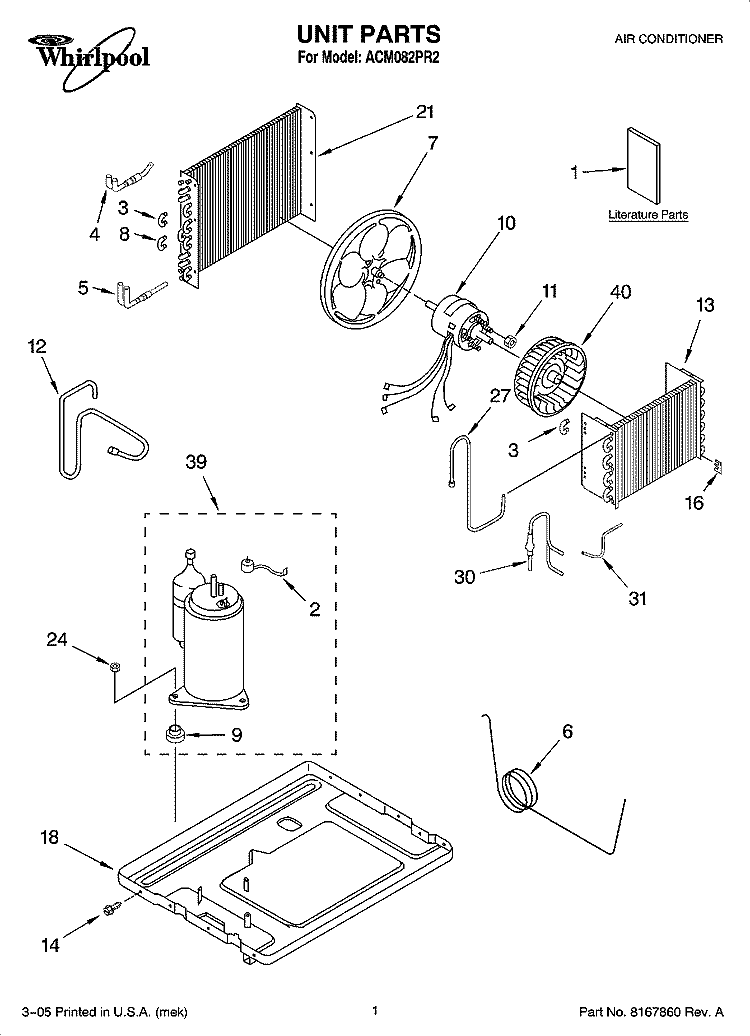 UNIT PARTS Diagram and Parts List for ACM082PR2  Whirlpool Air Conditioner