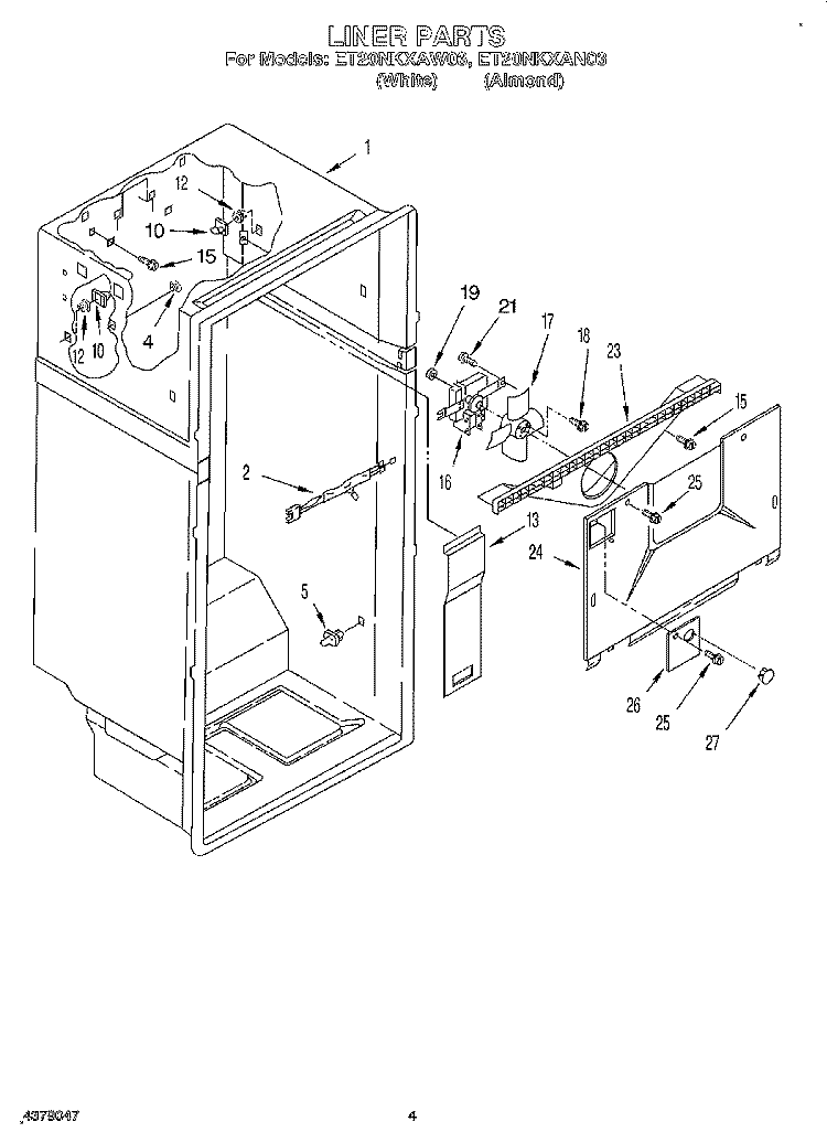 LINER Diagram and Parts List for ET20NKXAN03  Whirlpool Refrigerator