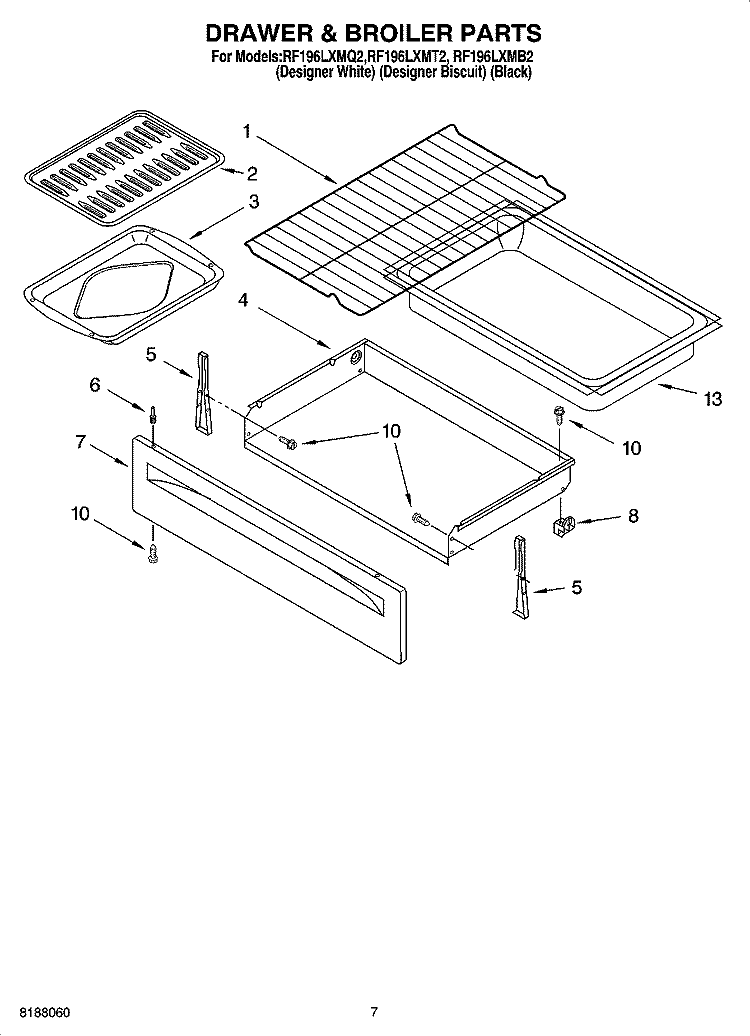 DRAWER & BROILER PARTS, OPTIONAL PARTS Diagram and Parts List for RF196LXMQ2  Whirlpool Range