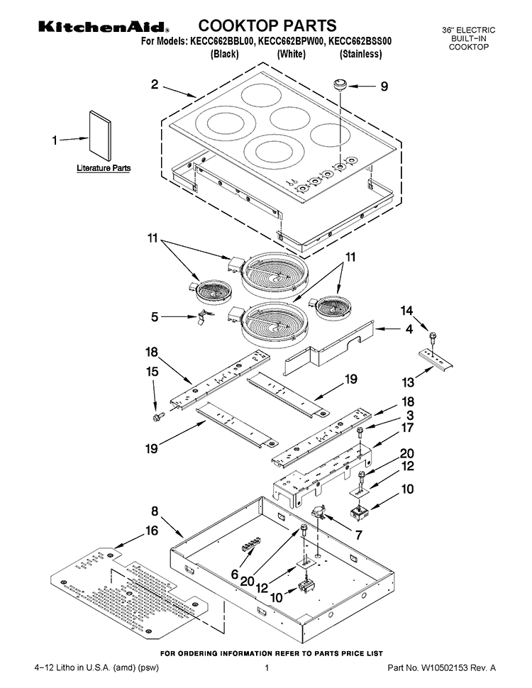 COOKTOP PARTS Diagram and Parts List for KECC662BSS00  KitchenAid Cooktop