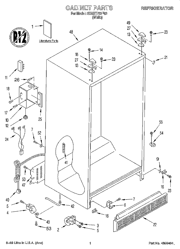 CABINET, LITERATURE Diagram and Parts List for 3XART722F02  Whirlpool Refrigerator