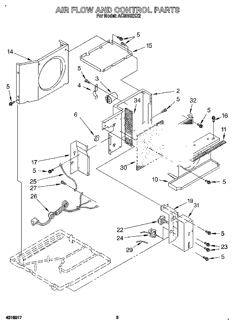 AIR FLOW AND CONTROL Diagram and Parts List for ACM102XZ2  Whirlpool Air Conditioner