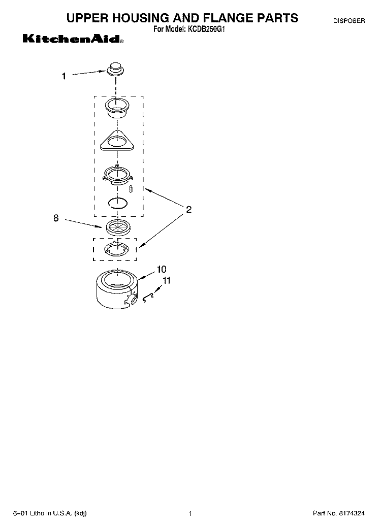 SECTION Diagram and Parts List for KCDB250G1  KitchenAid Food Waste Disposer