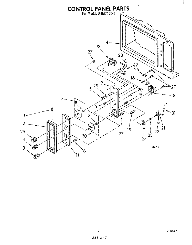 CONTROL PANEL Diagram and Parts List for RJM74501  Whirlpool Microwave