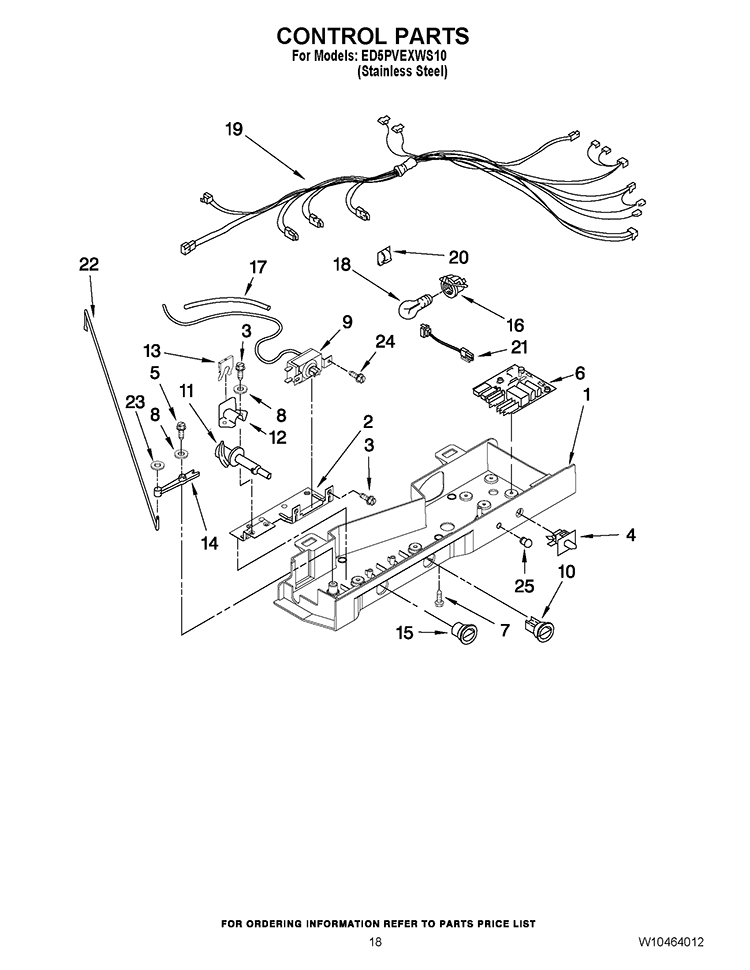 CONTROL PARTS Diagram and Parts List for ED5PVEXWS10  Whirlpool Refrigerator