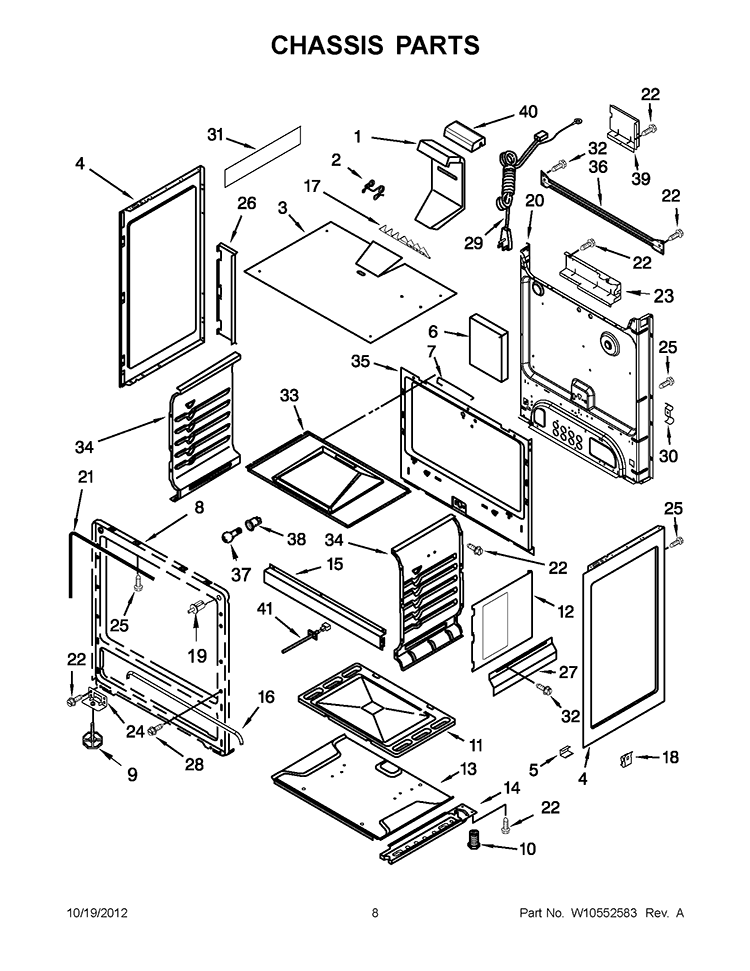 CHASSIS PARTS Diagram and Parts List for SF216LXSQ3  Whirlpool Range