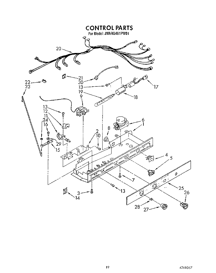 CONTROL Diagram and Parts List for JWARG481PW01  Whirlpool Refrigerator