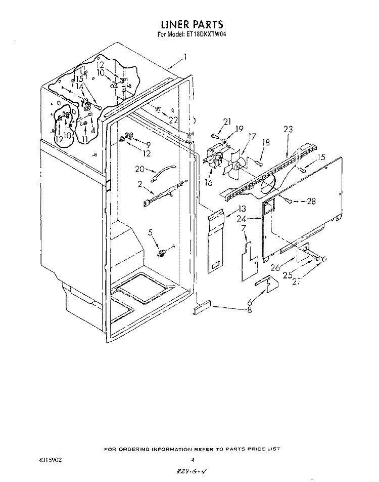 LINER Diagram and Parts List for ET18DKXTF04  Whirlpool Refrigerator