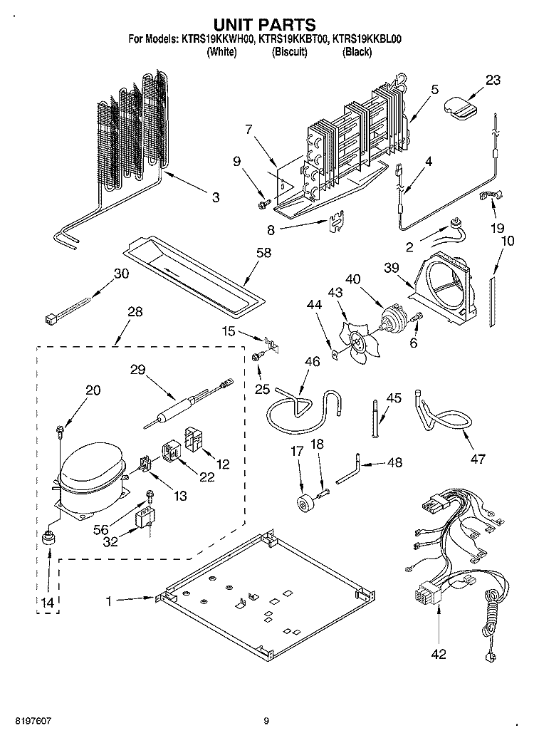 UNIT Diagram and Parts List for KTRS19KKBT00  KitchenAid Refrigerator