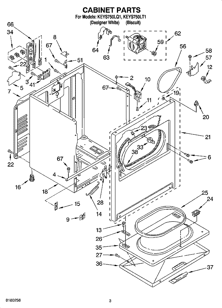 CABINET PARTS Diagram and Parts List for KEYS750LQ1  KitchenAid Dryer