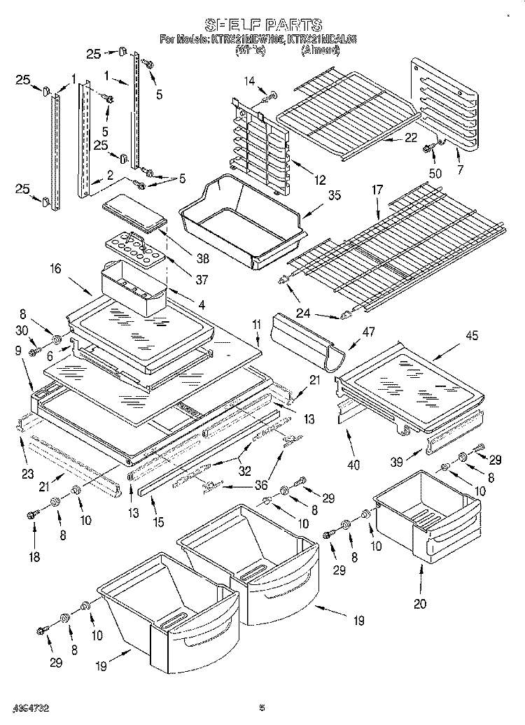 SHELF Diagram and Parts List for KTRS21MDAL05  KitchenAid Refrigerator