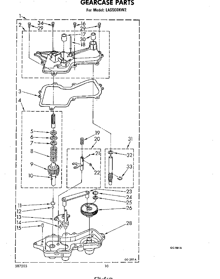 GEARCASE Diagram and Parts List for LA5500XKW2  Whirlpool Washer
