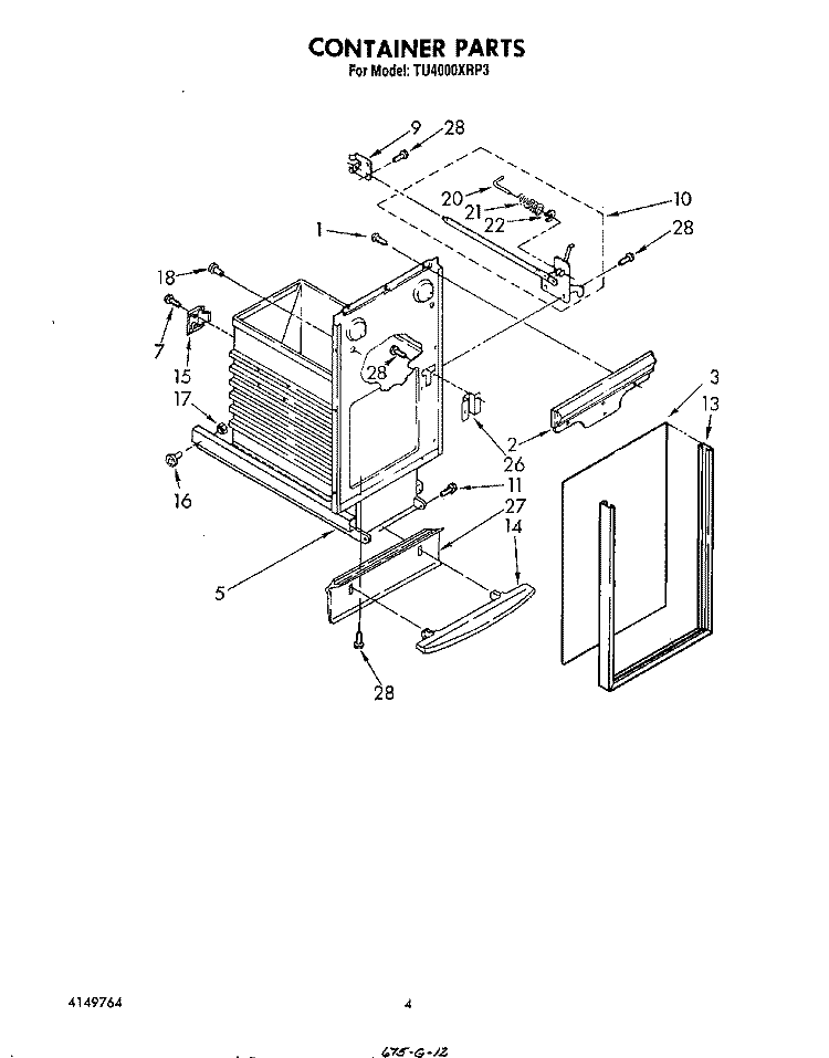 CONTAINER Diagram and Parts List for TU4000XRP3  Whirlpool Trash Compactor