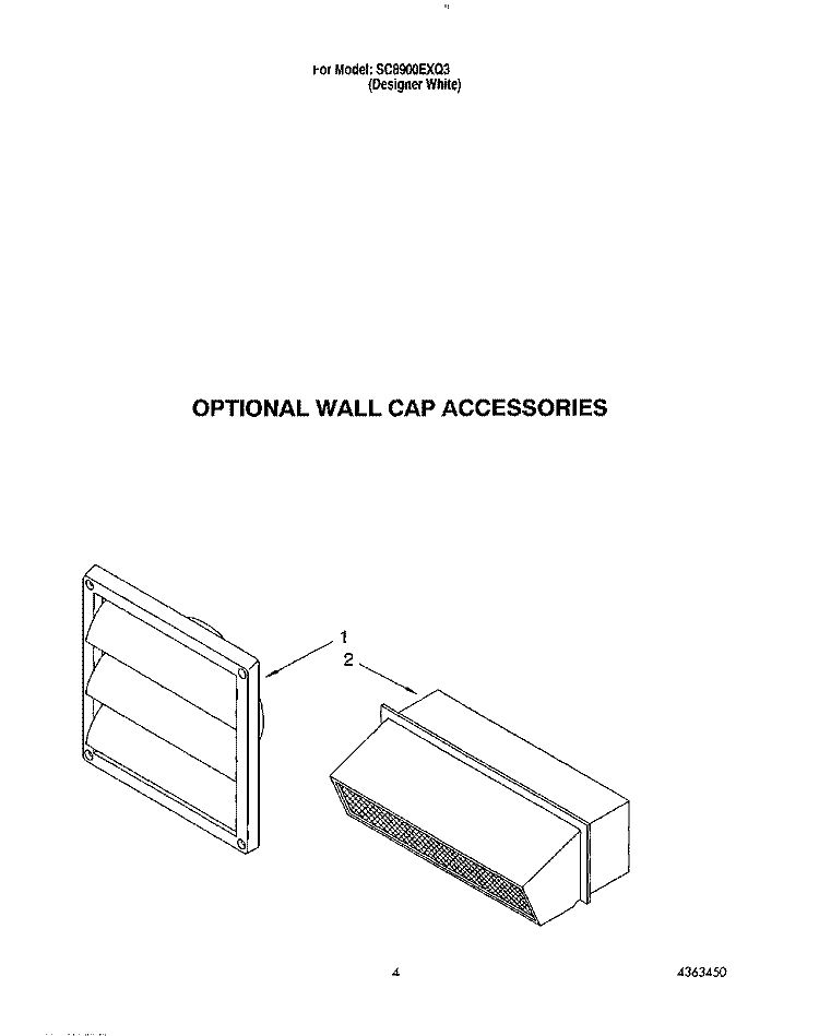 OPTIONAL WALL CAP ACCESSORIES Diagram and Parts List for SC8900EXQ3  Whirlpool Cooktop