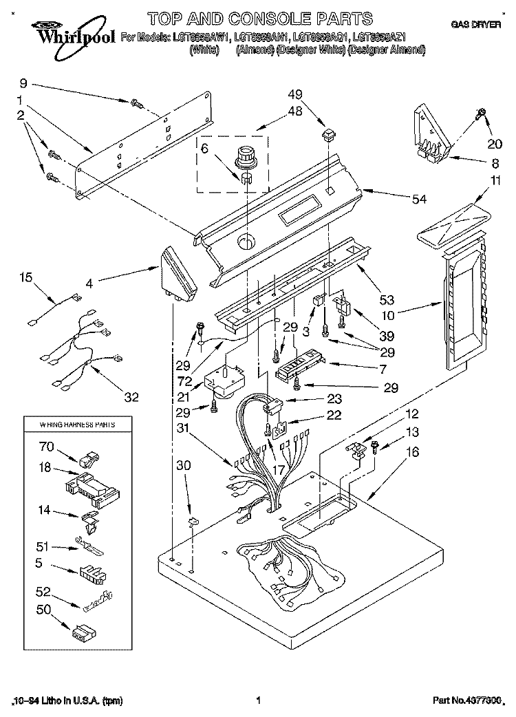 TOP AND CONSOLE, LIT/OPTIONAL Diagram and Parts List for LGT8858AN1  Whirlpool Dryer