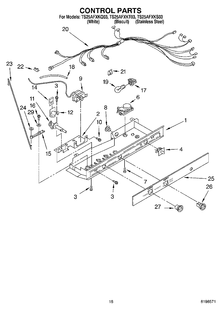 CONTROL PARTS Diagram and Parts List for TS25AFXKS03  Estate Refrigerator