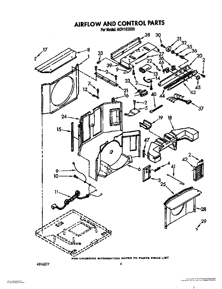 AIR FLOW AND CONTROL Diagram and Parts List for ACH102XX0  Whirlpool Air Conditioner