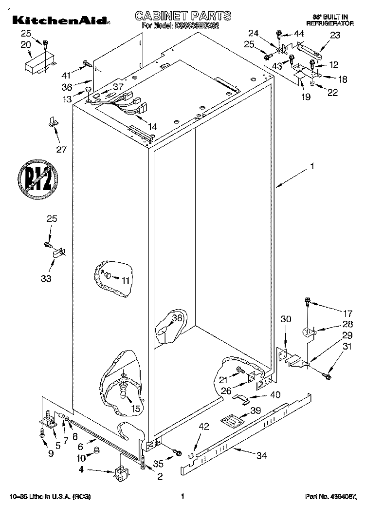 CABINET Diagram and Parts List for KSSS36MDX02  KitchenAid Refrigerator