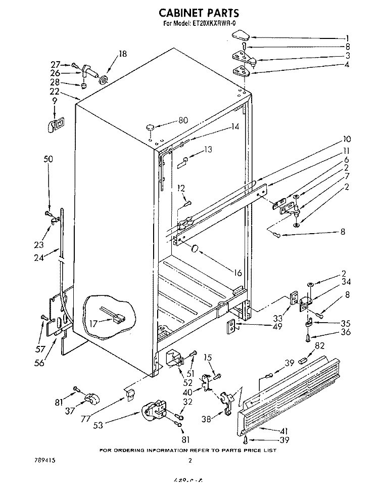 CABINET Diagram and Parts List for ET20XKXRWR0  Whirlpool Refrigerator