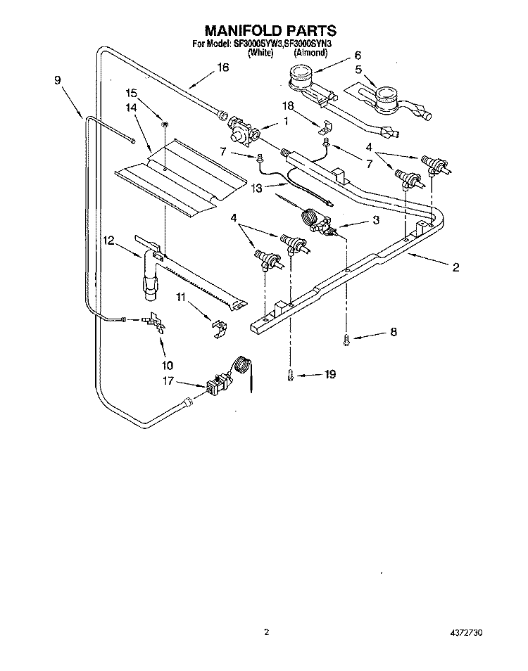 MANIFOLD Diagram and Parts List for SF3000SYN3  Whirlpool Range