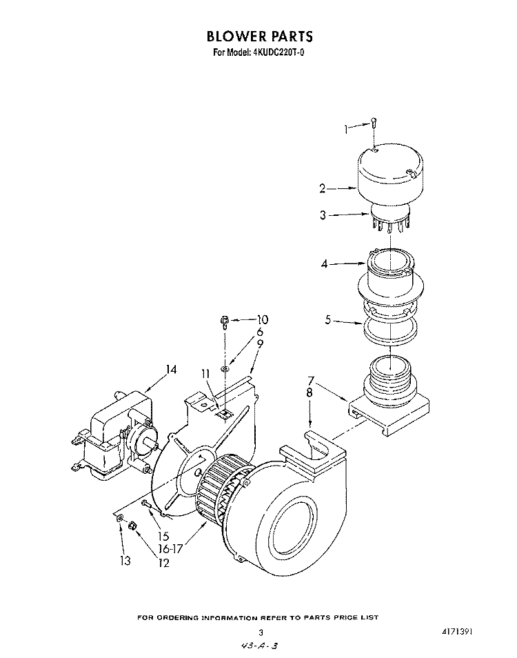 BLOWER Diagram and Parts List for 4KUDC220T0  KitchenAid Dishwasher