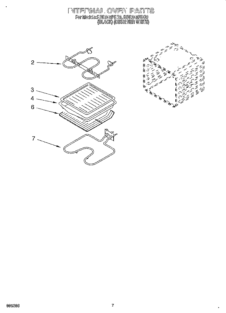 INTERNAL OVEN Diagram and Parts List for RBD245PDQ3  Whirlpool Wall Oven