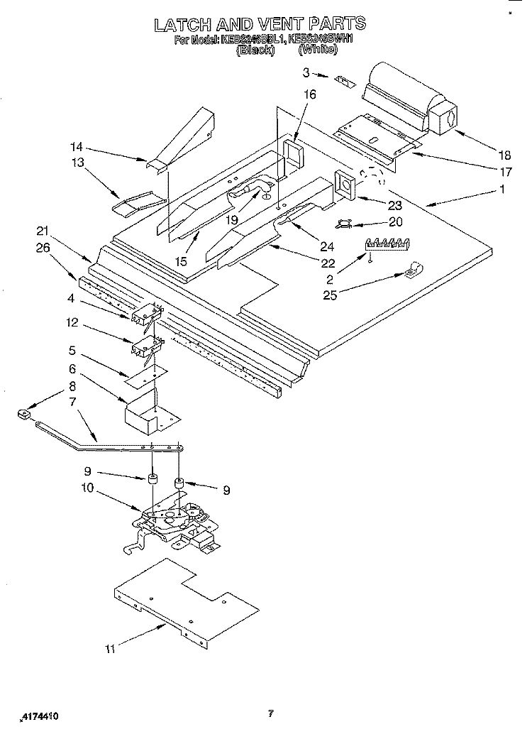 LATCH AND VENT Diagram and Parts List for KEBS246BWH1  KitchenAid Wall Oven