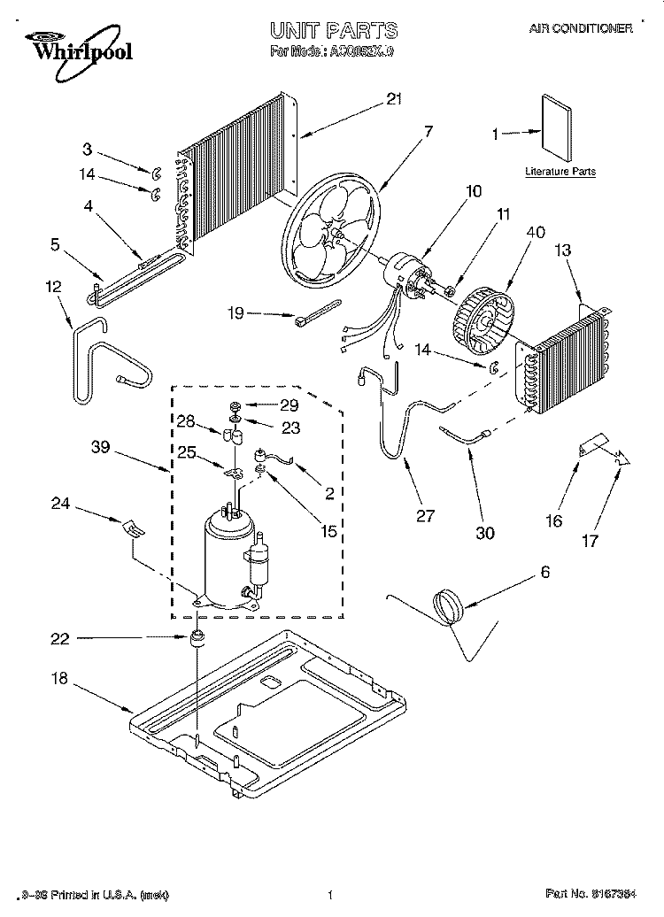 UNIT, LITERATURE Diagram and Parts List for ACQ052XJ0  Whirlpool Air Conditioner