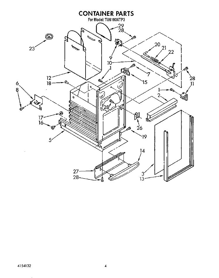 CONTAINER Diagram and Parts List for TU8100XTP3  Whirlpool Trash Compactor