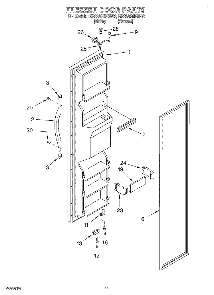FREEZER DOOR Diagram and Parts List for RS22AQXGN02  Roper Refrigerator