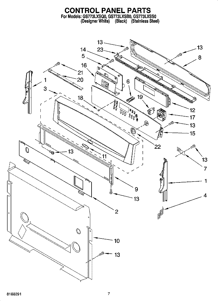 CONTROL PANEL PARTS Diagram and Parts List for GS773LXSQ0  Whirlpool Range