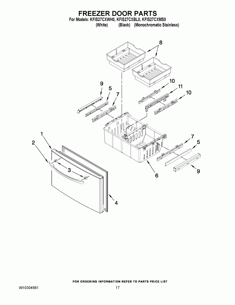 FREEZER DOOR PARTS Diagram and Parts List for KFIS27CXWH0  KitchenAid Refrigerator