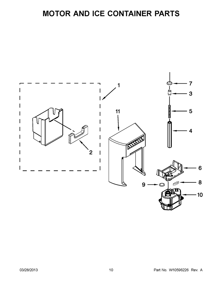 MOTOR AND ICE CONTAINER PARTS Diagram and Parts List for WRS950SIAH00  Whirlpool Refrigerator